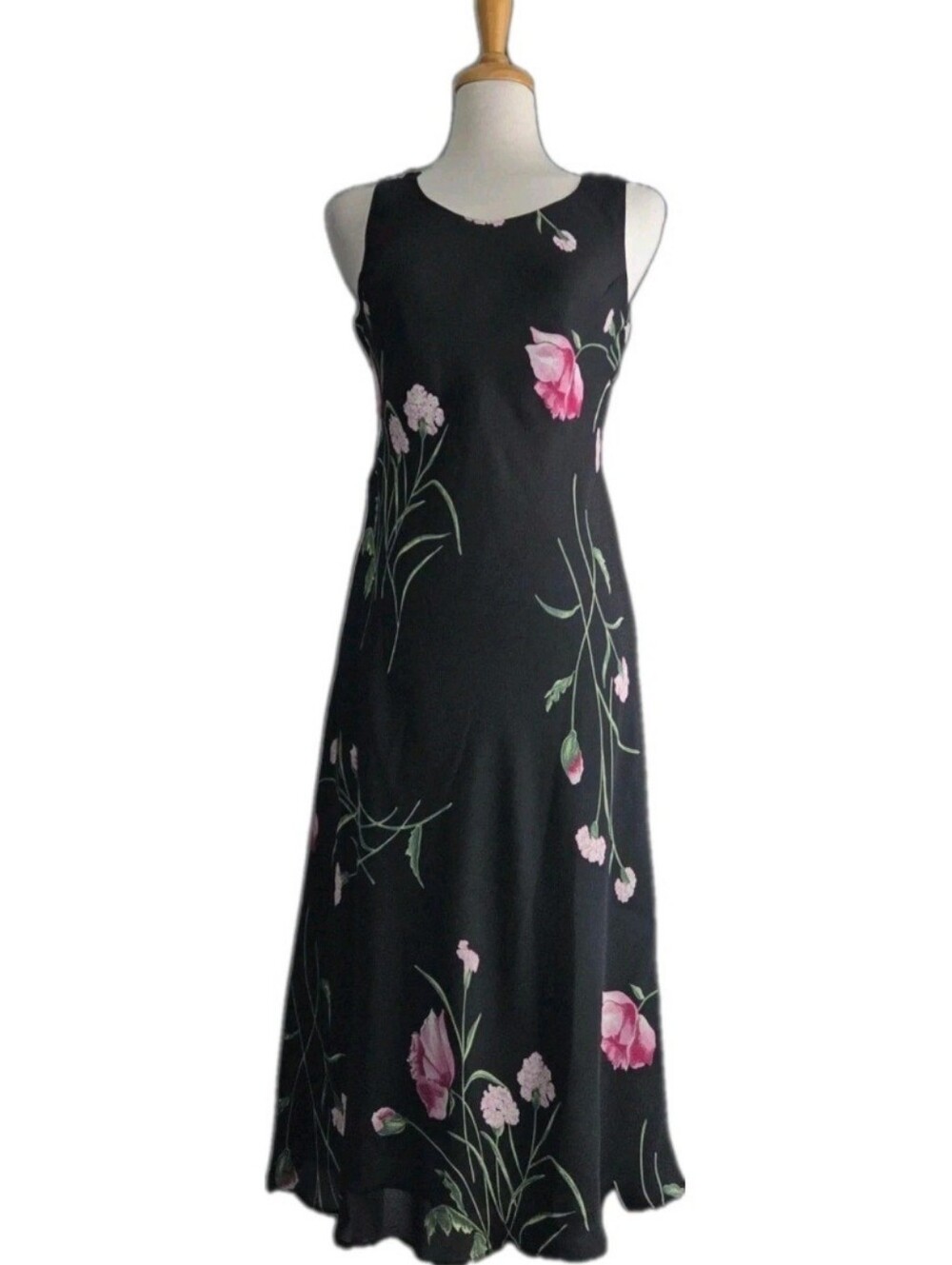 Studio I Dress Black Floral Midi Dress Whimsigoth Vintage Women's Size 8